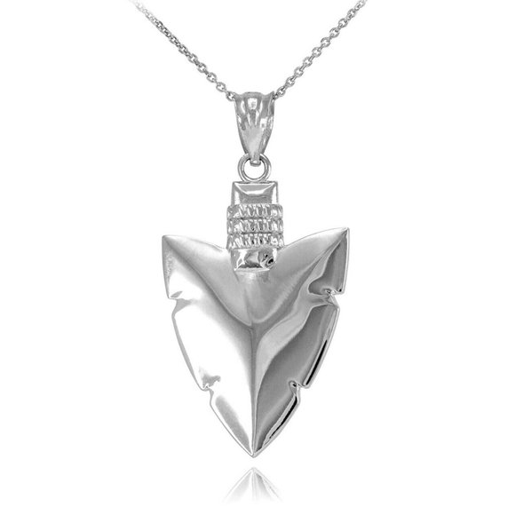 10k White Gold Arrowhead Necklace Strength Courage